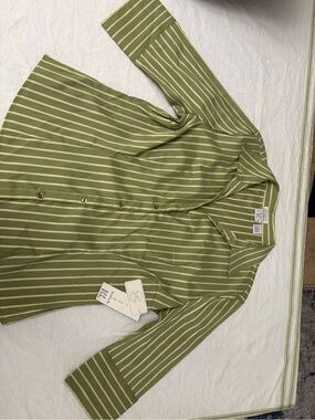 DC Olive Green Striped Button-Front Blazer